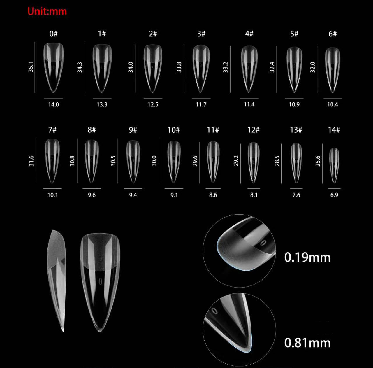 Long Almond Structured Gel-X Tips, 300pcs