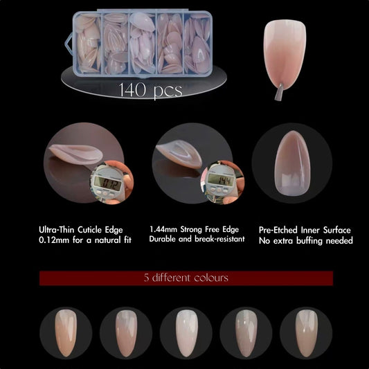 5-Shade Structured Nail Tips, 140pcs