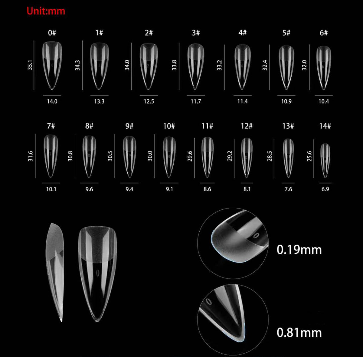 Long Almond Structured Gel-X Tips, 300pcs